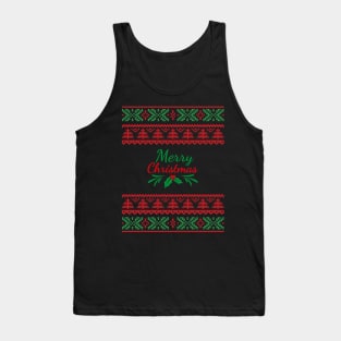 Merry Christmas Red and Green Ugly Christmas Sweater Tank Top